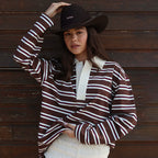 Autumn Loose Striped Polo Collar Long Sleeve Top