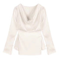 High-end Irregular Bell Sleeve Waist-tight Graceful Satin Long Sleeve Shirt