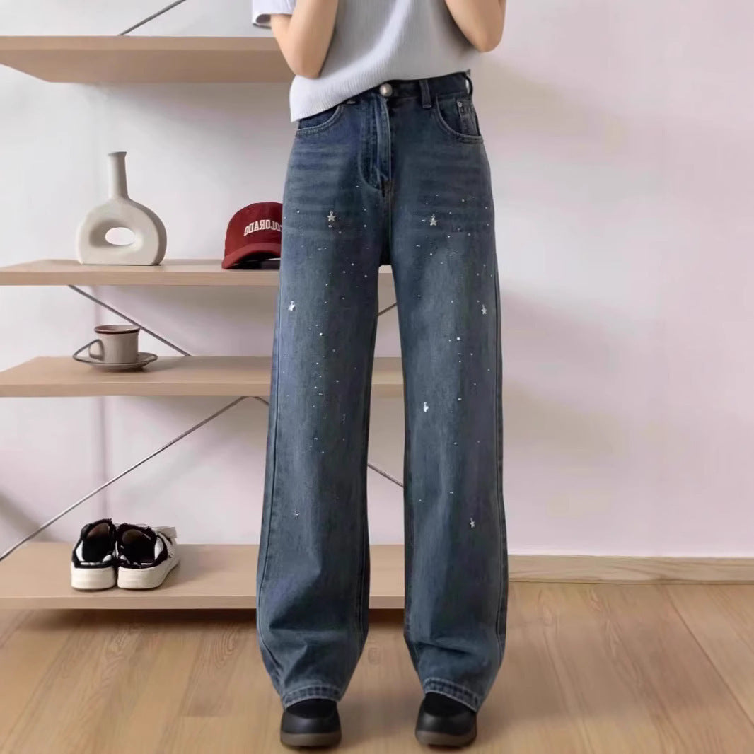 Light Blue Narrow Wide Leg Jeans Straight Spring