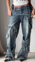 Denim Utility Jeans With Knot - Tied Elements