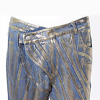 Gilding Jeans Slant Buckle Waist Stitching Strip Brush Silver Powder Craft