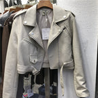 Women's Short Lace-up Motorcycle Pu Leather Jacket